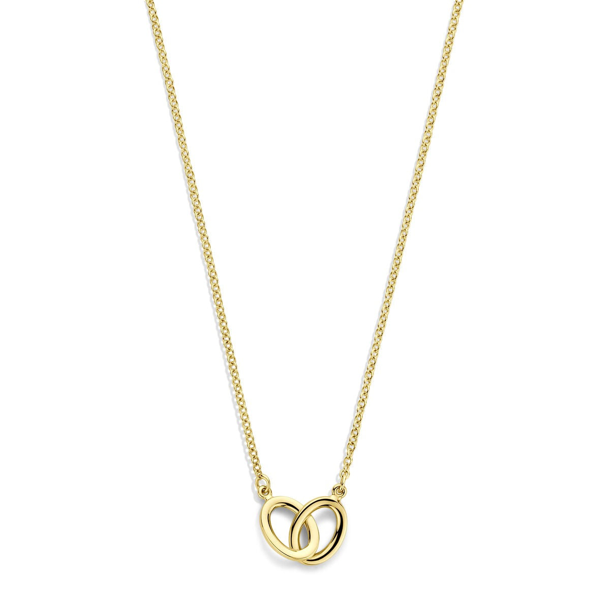 14k goldenes Damen-Collier mit ovalen Gliedern und zwei ineinander verschlungenen Ringen