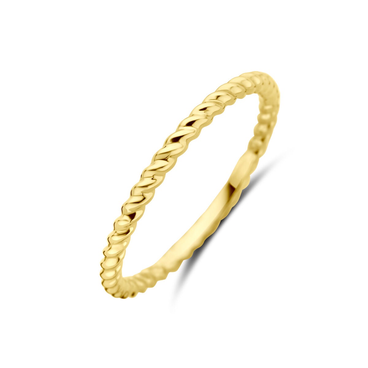 Damenring aus 14k Gelbgold mit gedrehter Oberfläche und einer Breite von 1,5 mm