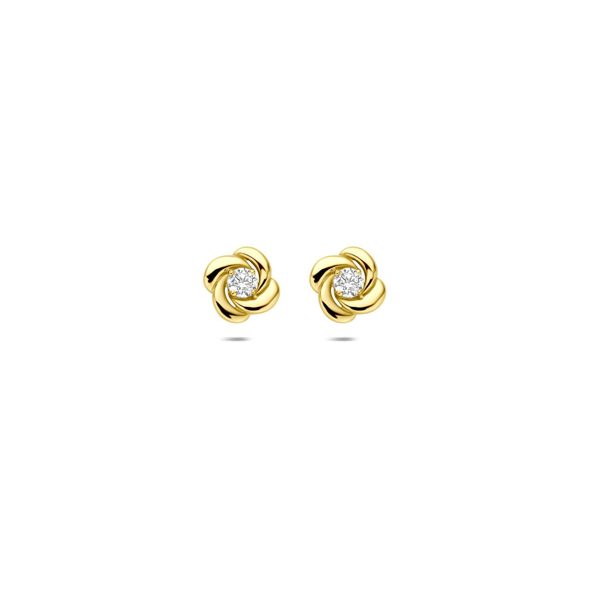 Gelbgoldene Ohrstecker mit Zirkonia, 14k, in Blumenform mit vierkralliger Fassung