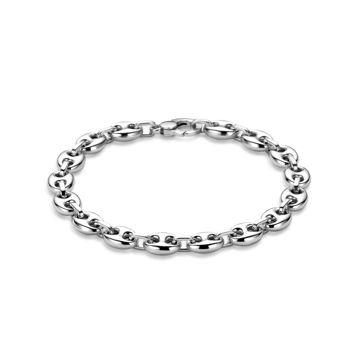 925 rhodiniertes Silberarmband mit Kaffeebohnensch links und glänzender Oberfläche