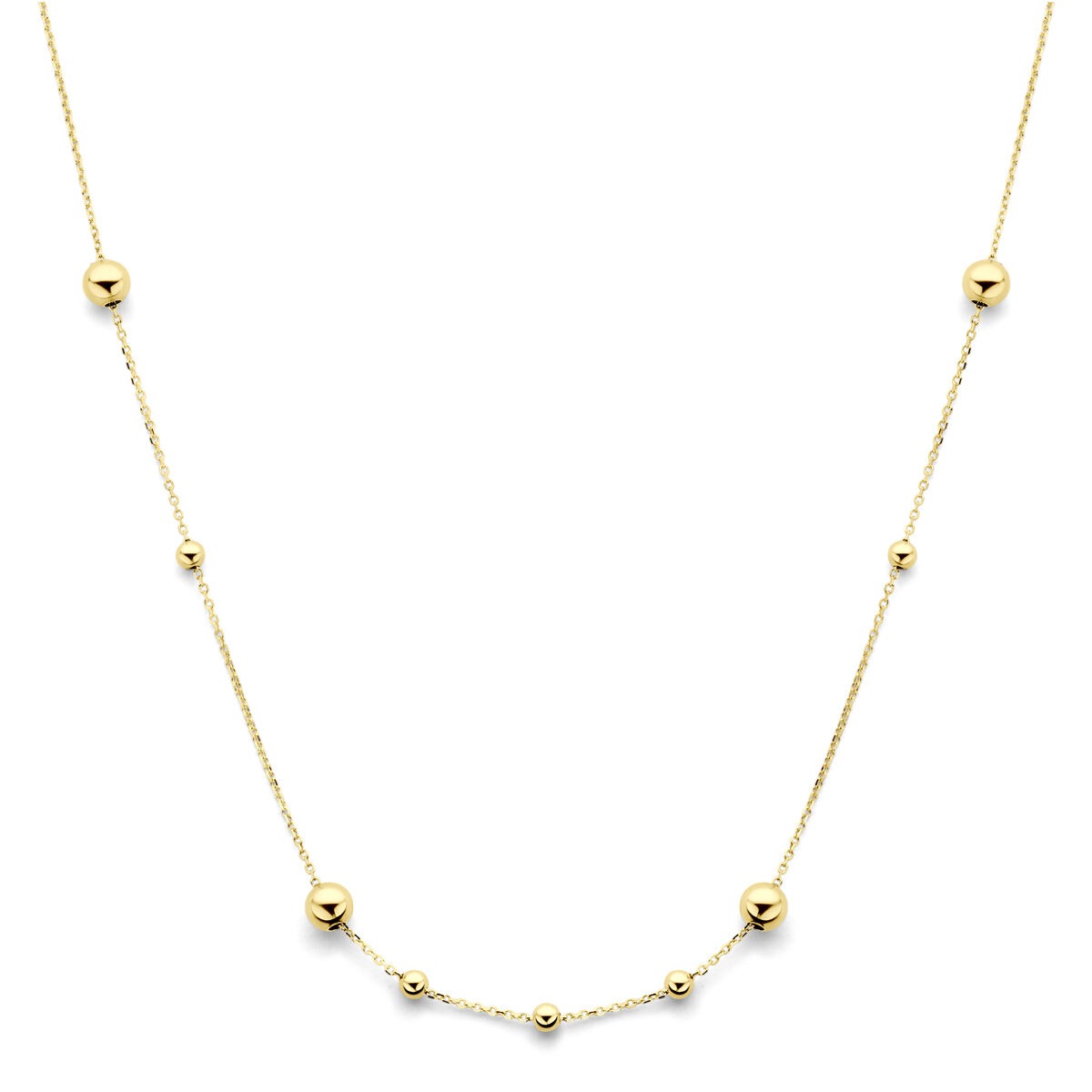 14k gelbes Goldcollier mit runden Perlen und feiner Kette