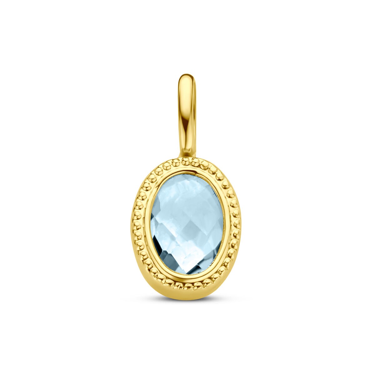 Hänger aus 14k Gelbgold mit ovalem blauen Topas in solitärem Design