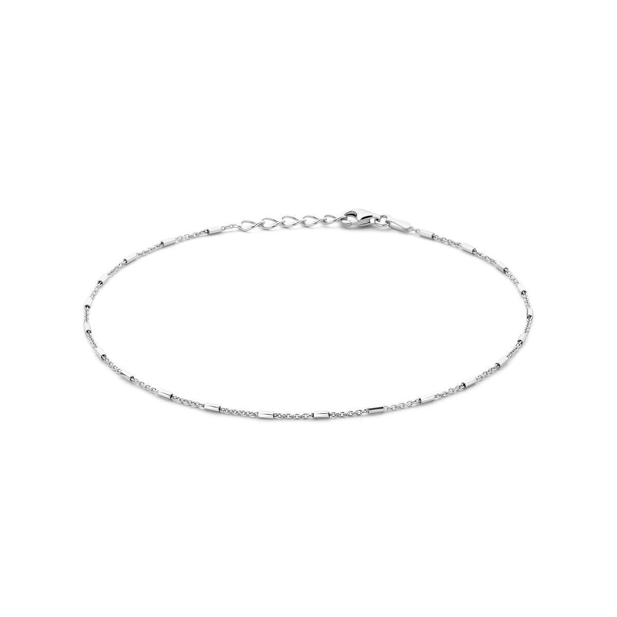 Zartes, gerhodiniertes 925 Silber-Ankelband mit feinen Röhrchen, 24–26 cm lang