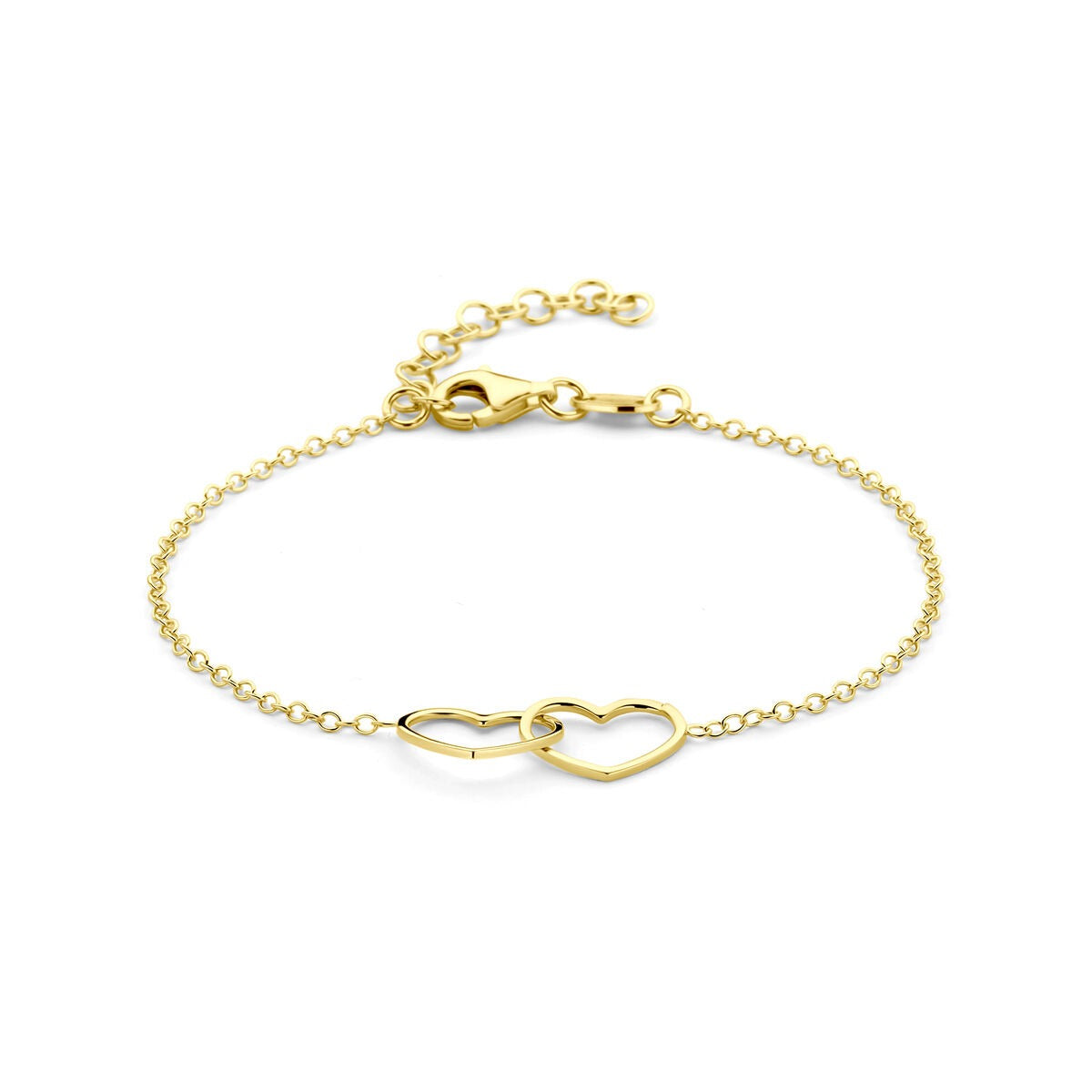 Vergoldetes Silberarmband mit zwei Herzen und Verlängerungskette von 16 bis 19 cm