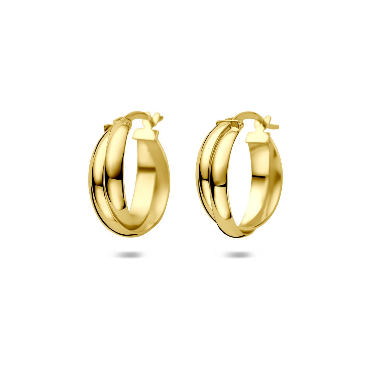 14k goldene Creolen mit Scharnierverschluss, 16,5 mm, glänzende Oberfläche und geschwungene Form