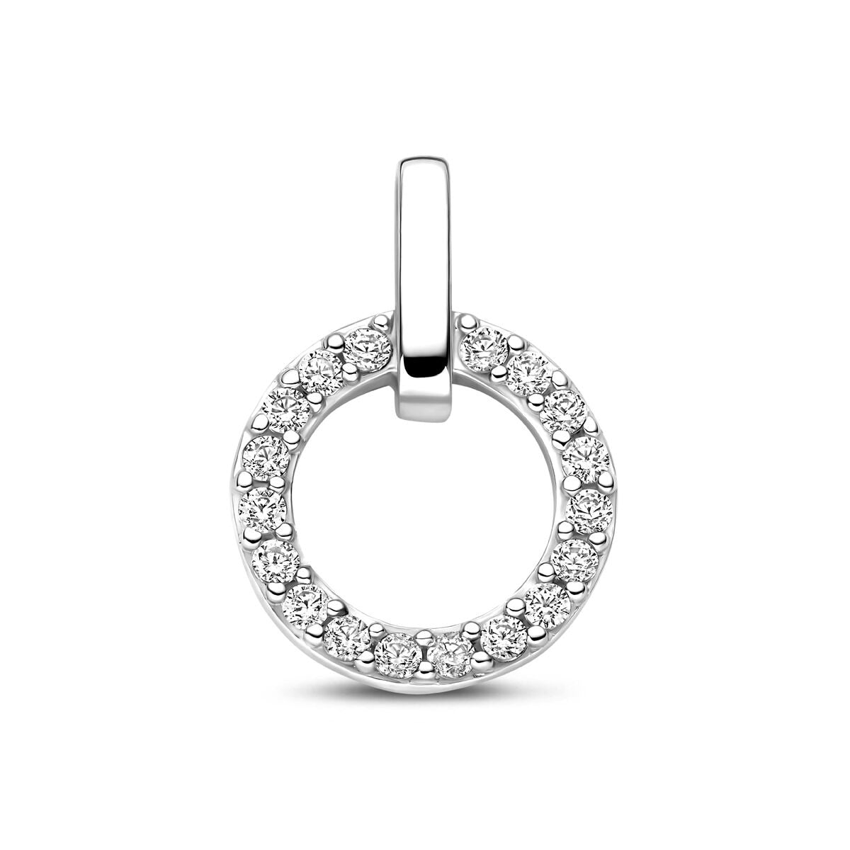 Silberner Anhänger mit Zirkonia in Brillantform, 17 mm, mit runder Entourage-Setting