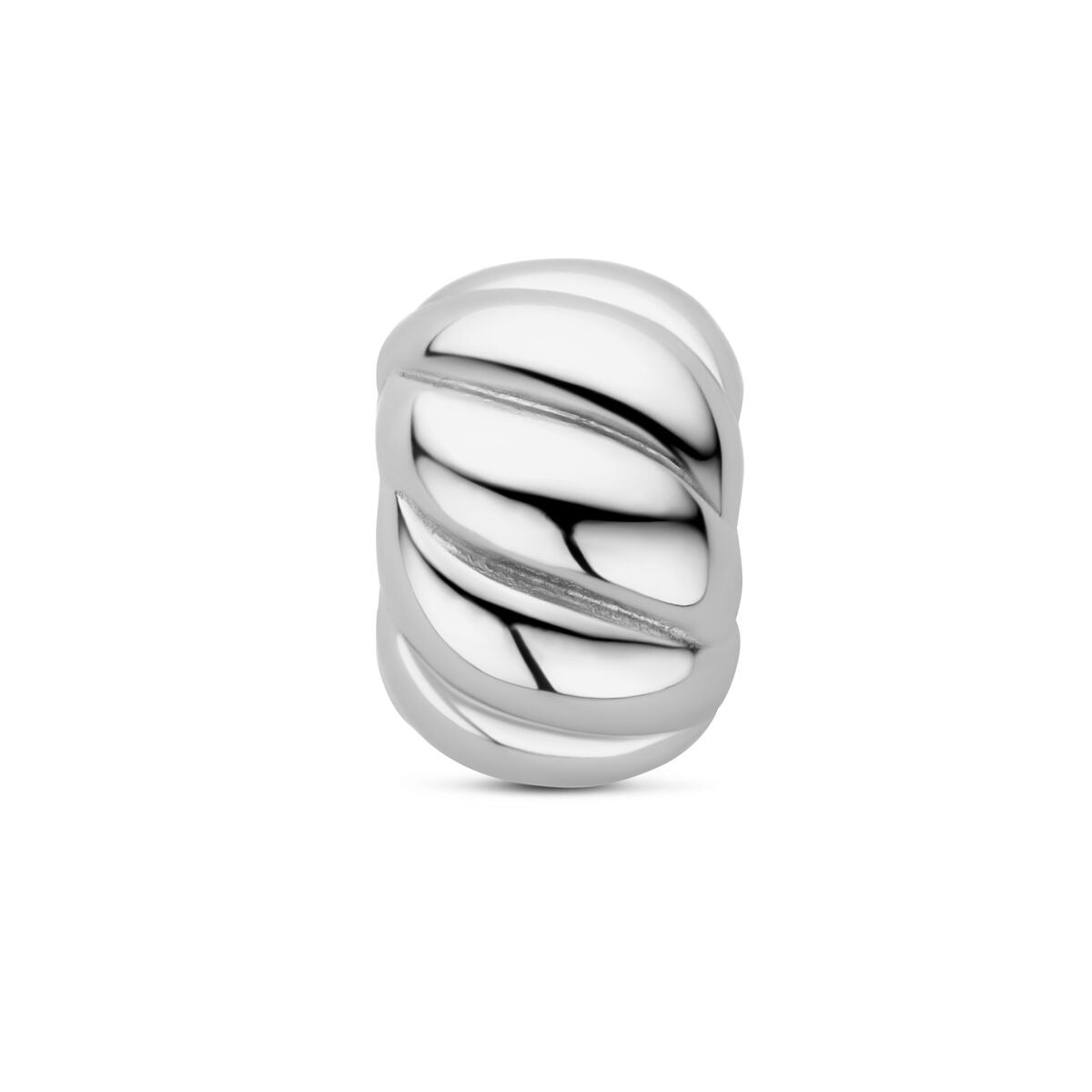 Runder 925er rhodinierten Silber Rondell mit geschwungenem Design und glänzender Oberfläche