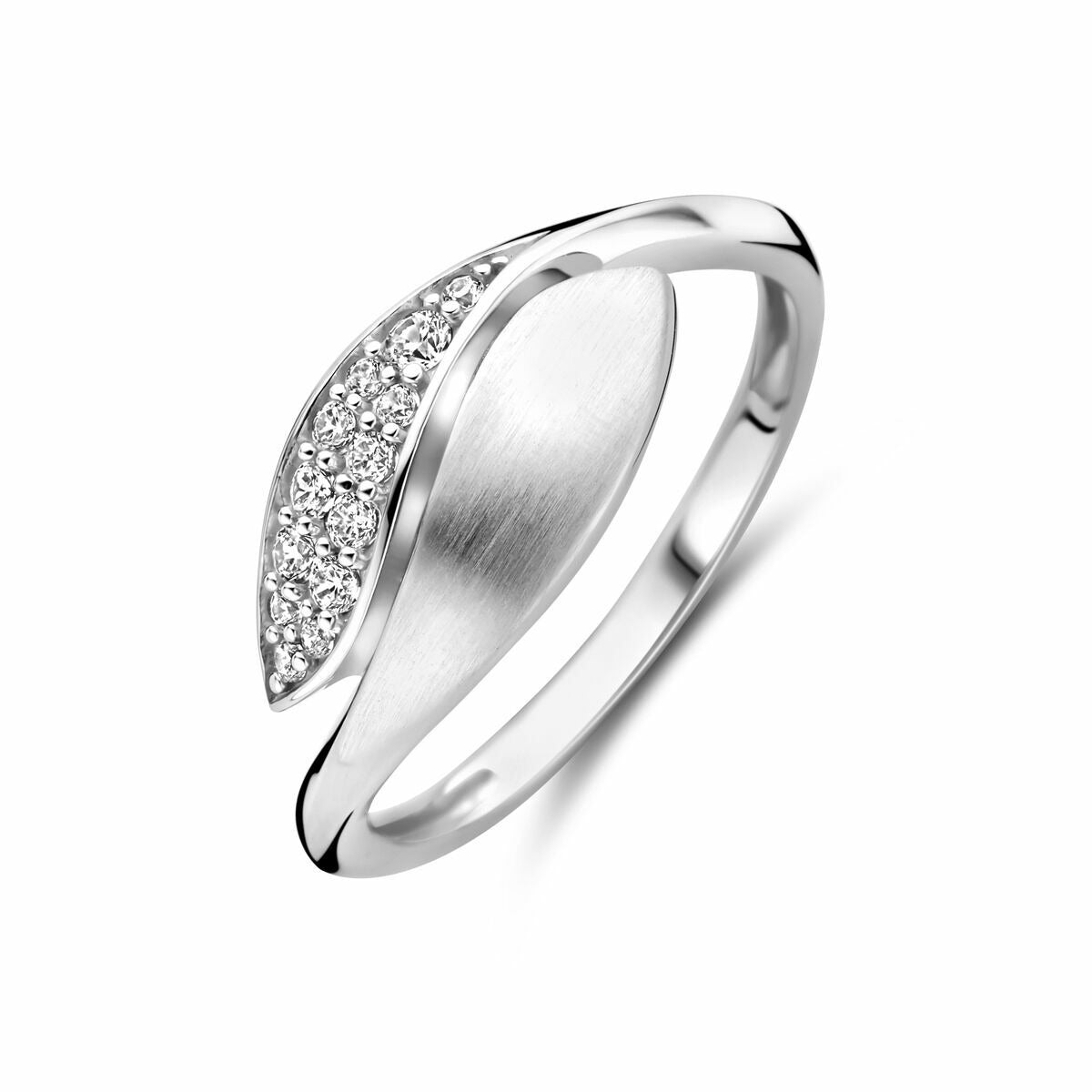 Ring aus rhodiniertem 925 Silber mit brillantgeschliffenen Zirkonia, 8,5 mm breit