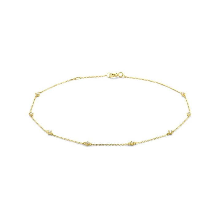 14k geelgouden enkelbandje met zirkonia – verstelbaar van 24 tot 26 cm