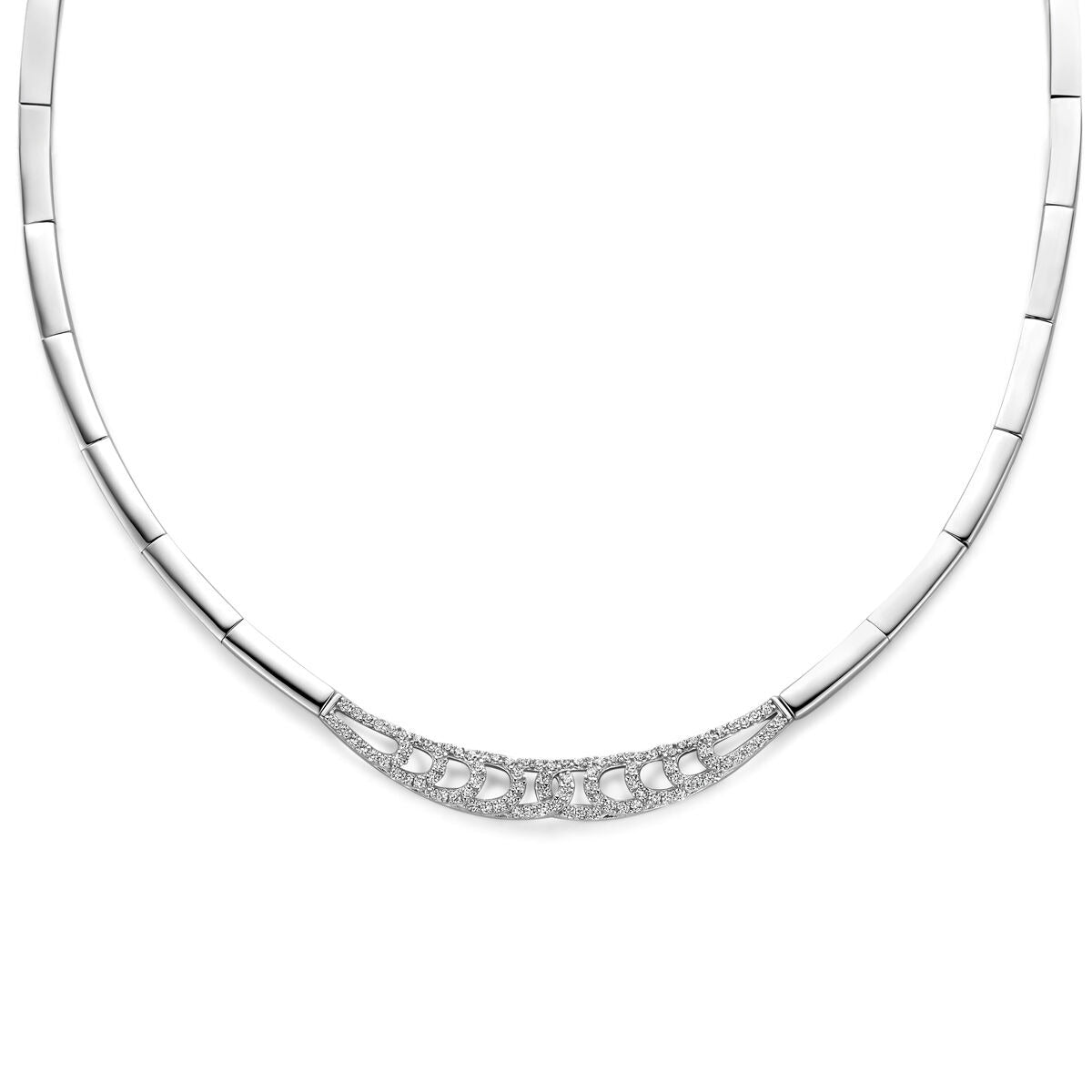 925 rhodiniertes Silbercollier mit Zirkonia und glattem, geschwungenem Design