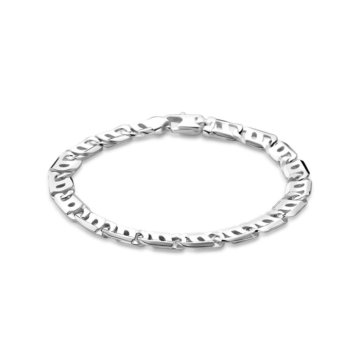 Herrenarmband aus Silber mit breiten Anker-Sch links und Karabinerverschluss