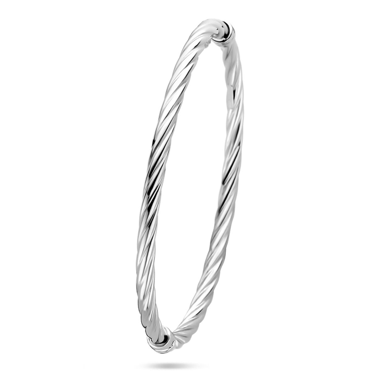 Zierlicher Bangle aus rhodiniertem 925 Silber mit gedrehtem Design und 61 mm Durchmesser