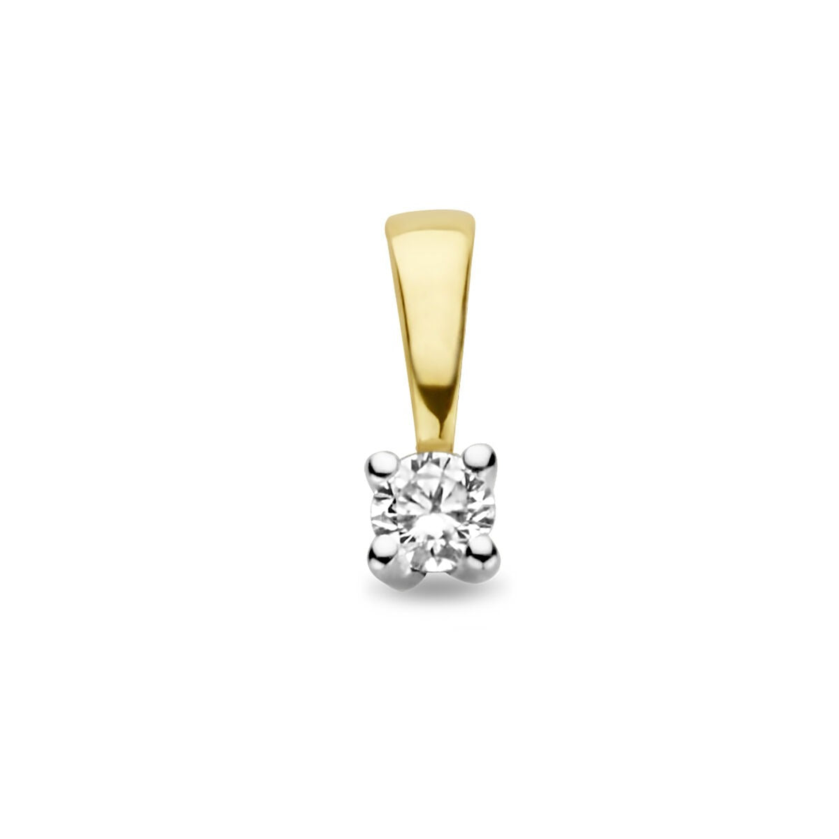 Bicolor Anhänger aus 14k Gold mit einem klaren Diamanten in quadratischer Fassung