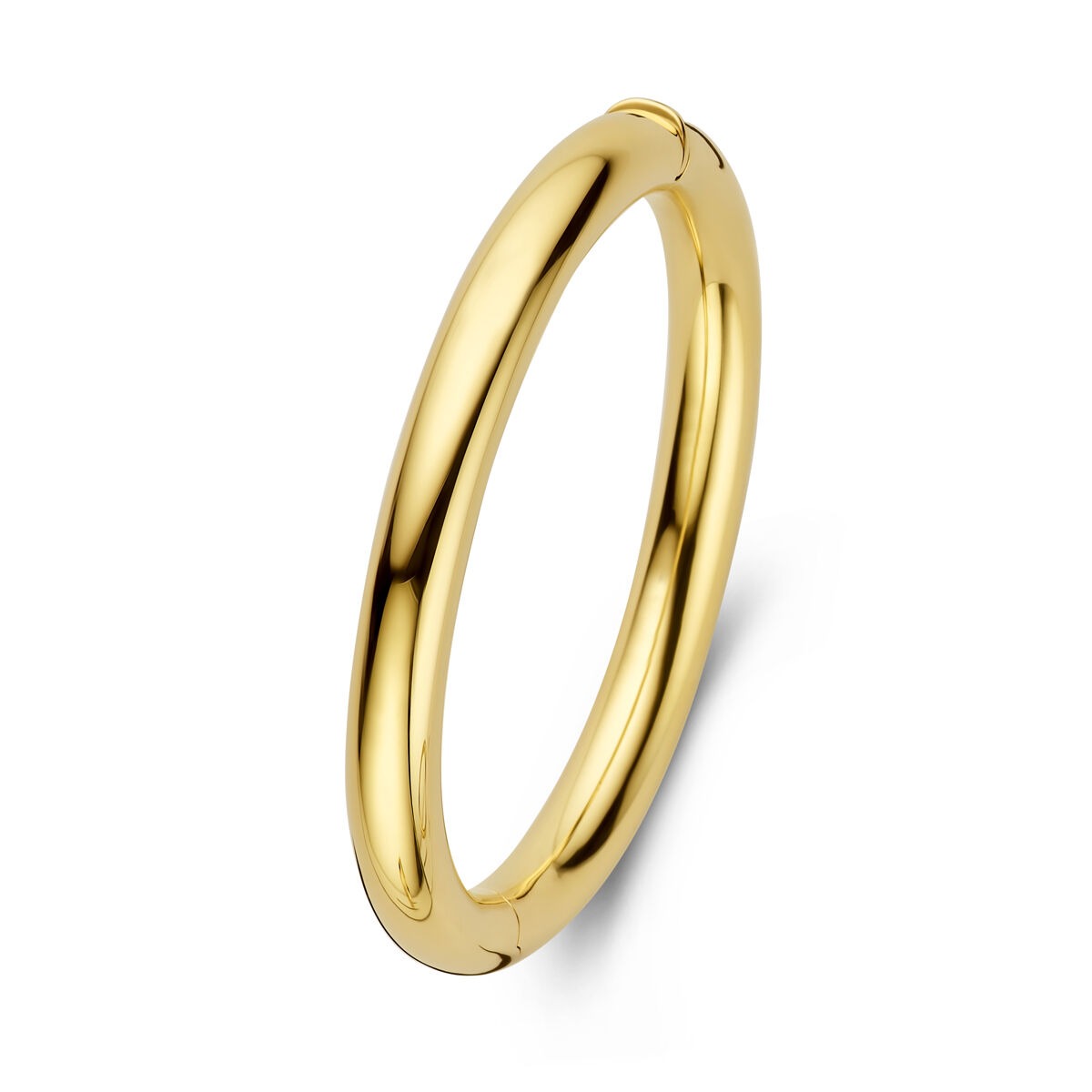 Damenbangle aus 14k Gold mit schlichten, glänzenden Oberflächen und Scharnierdesign