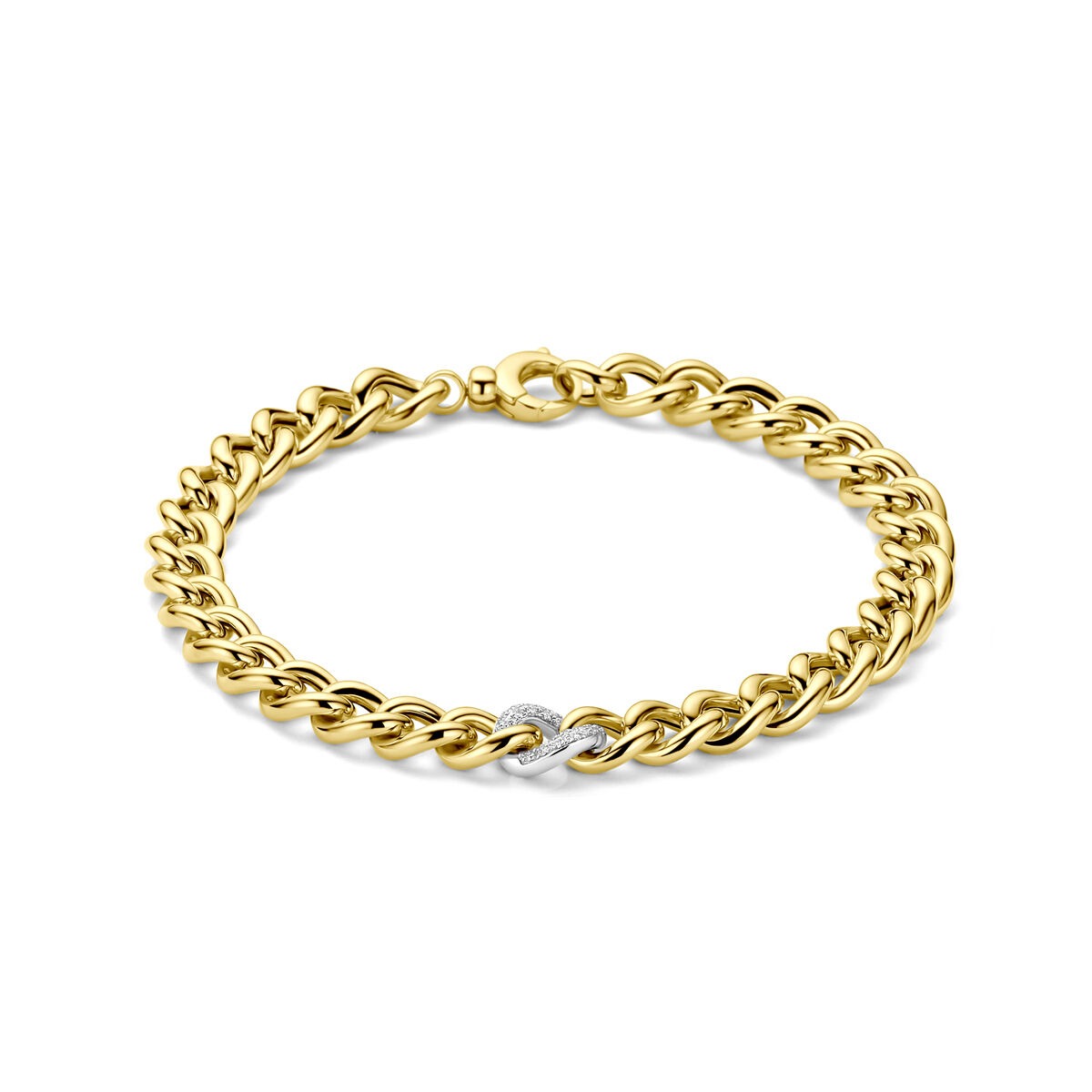 14k Bicolor Armband aus Gelbgold und Weißgold mit einem Diamanten in der Mitte