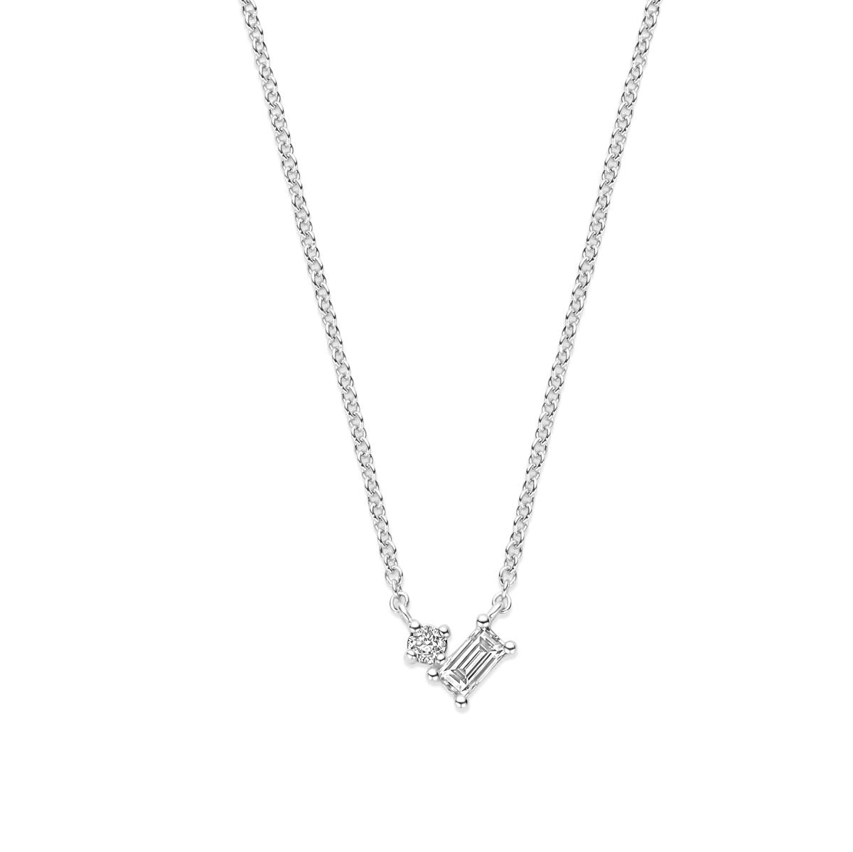 14k Weißgold Damenkette mit Diamant, feines Design und glänzende Oberfläche