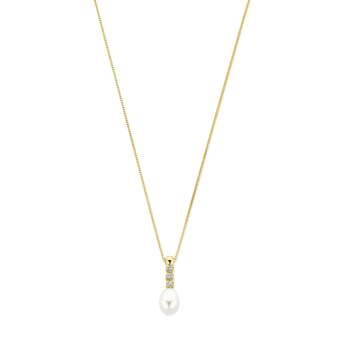 14k Gelbgold-Collier mit Zirkonia und Süßwasserperle