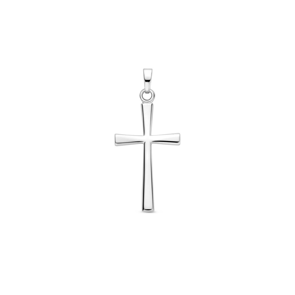 Kreuzanhänger aus rhodiniertem 925 Silber mit glatter, polierter Oberfläche