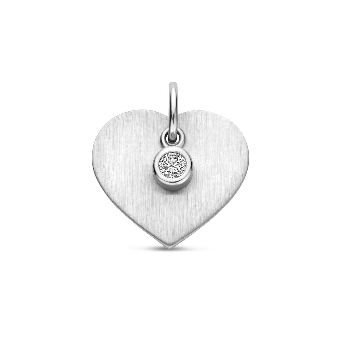 Gravierte Herz-Anhänger aus rhodiniertem Silber mit Zirkonia