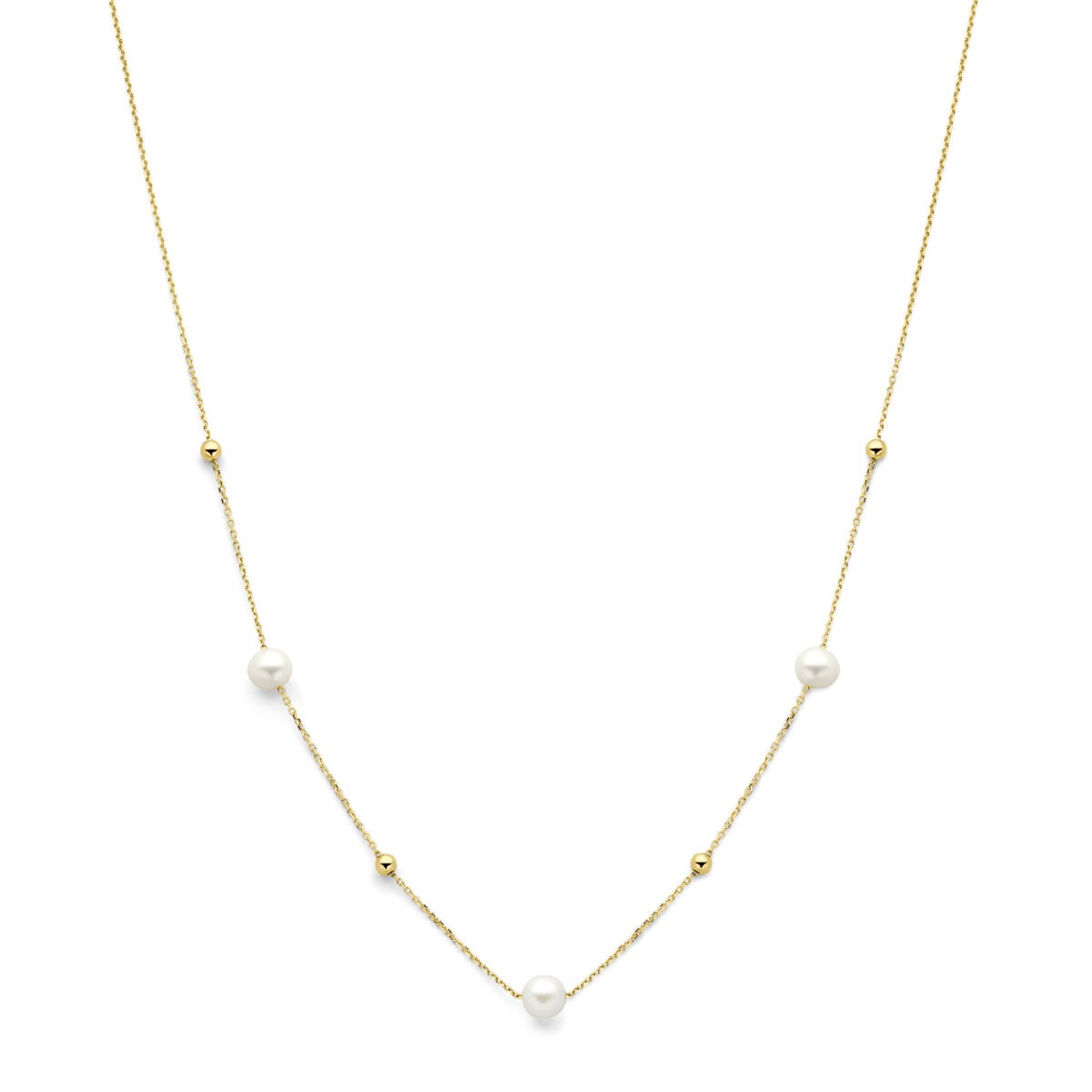 14k gelbgoldenes Collier mit Kugeln und Süßwasserperlen