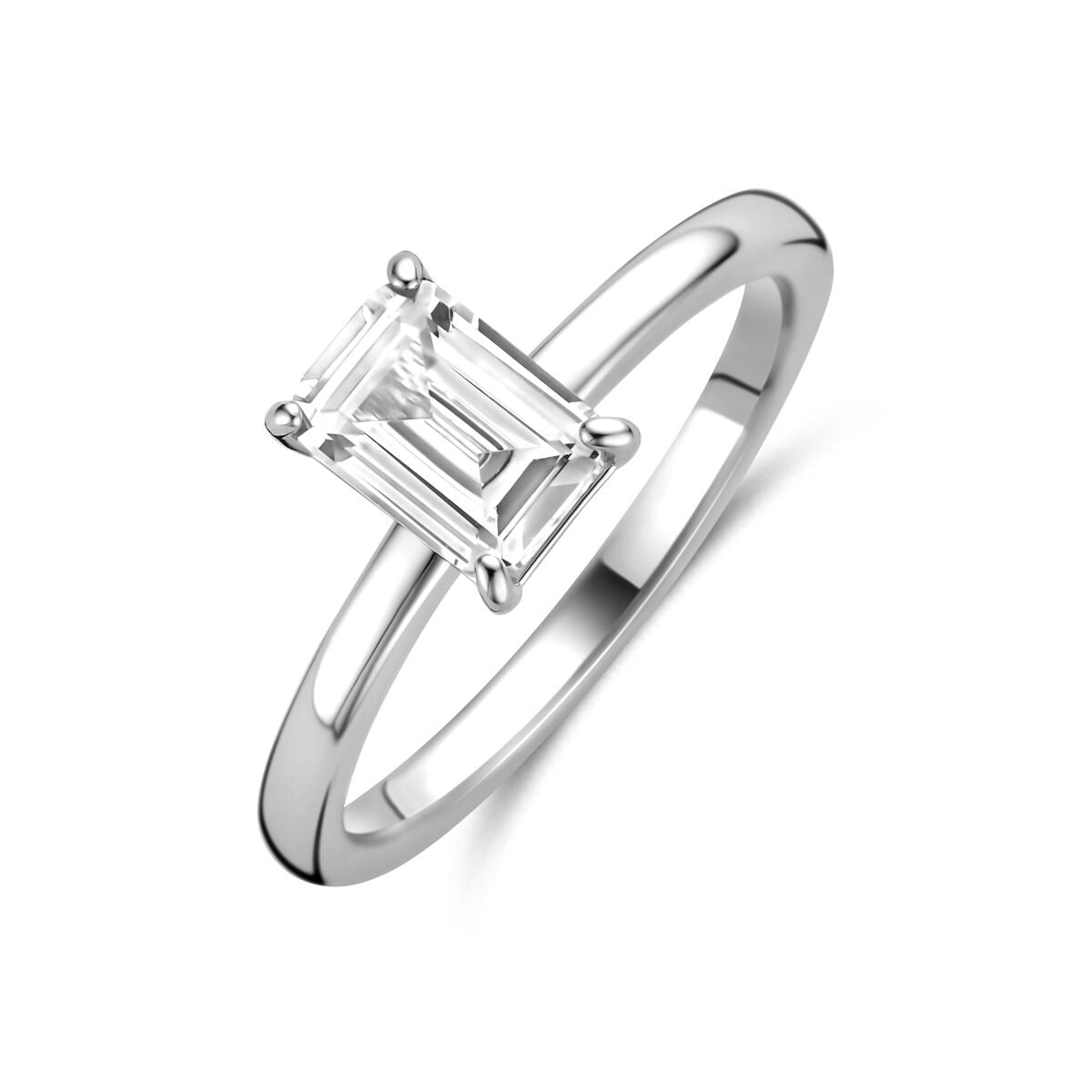 Silberner Solitär-Ring mit emerald-förmigem Zirkonia