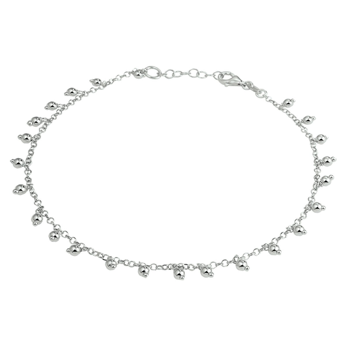 925 rhodiniertes Silber-Ankelband mit kleinen Kugeln