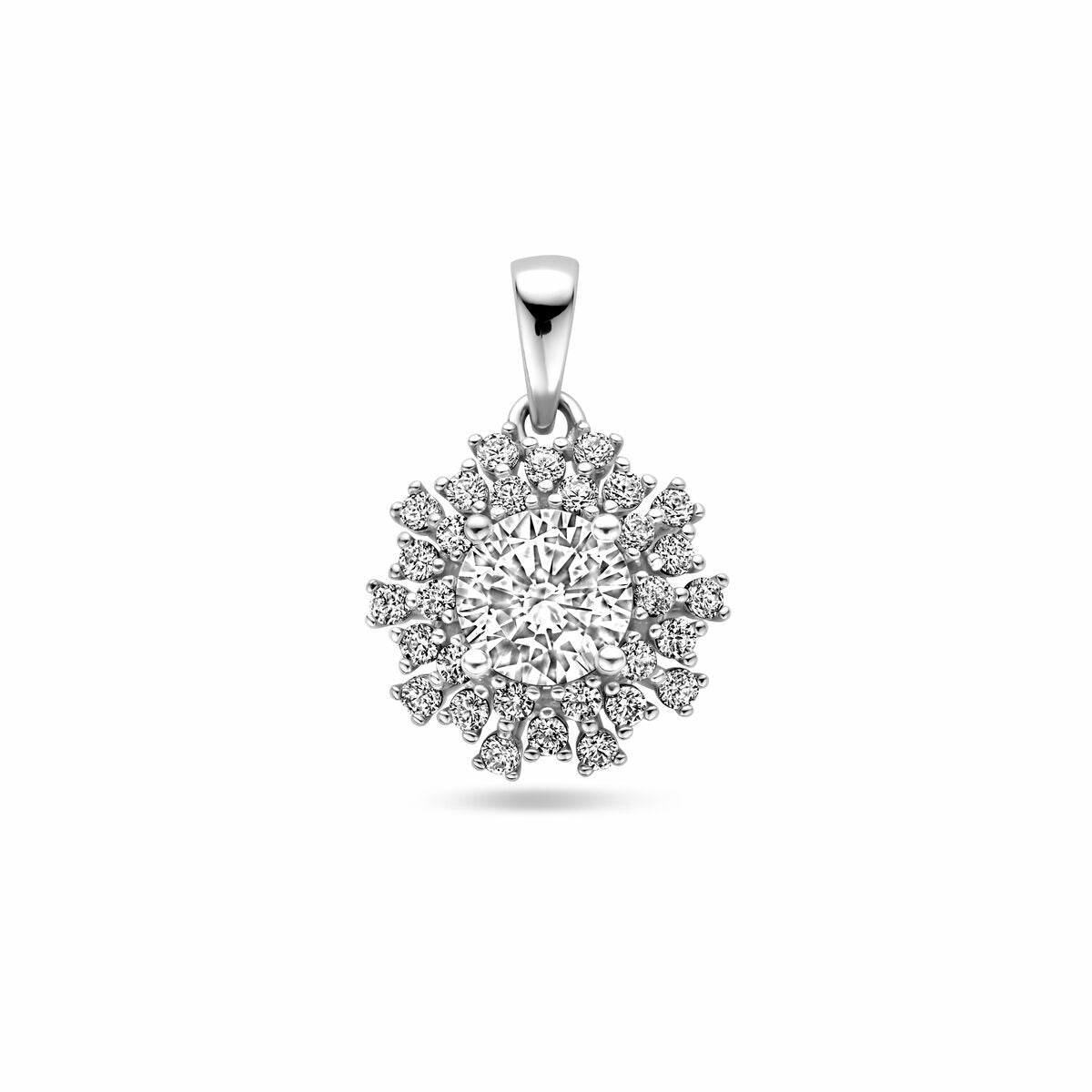 Hänger aus rhodiniertem Silber mit Zirkonia, rundes Design mit Pavé-Fassung und strahlenden Steinen