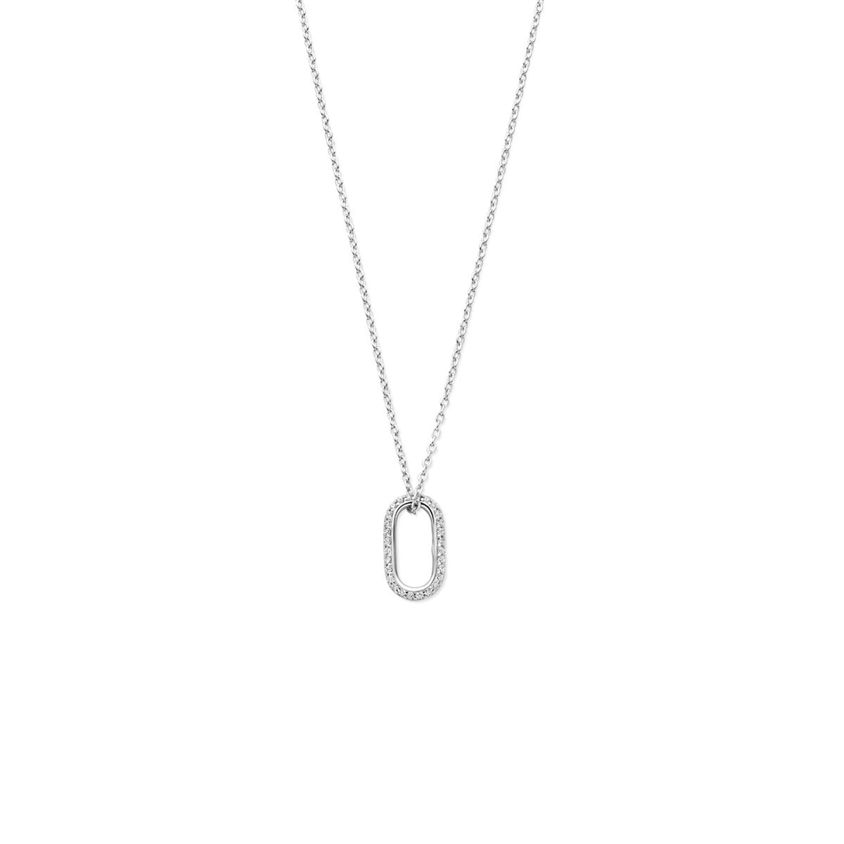 Gerhodiniertes Silbercollier mit ovalem Anhänger und Zirkonia-Steinen