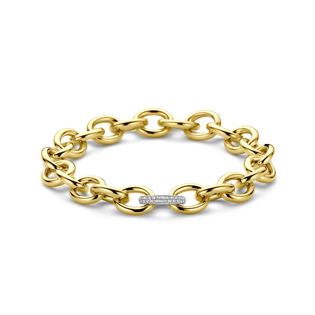 Bicolor Armband aus 14k Gelb- und Weißgold mit einem Diamanten in der Mitte