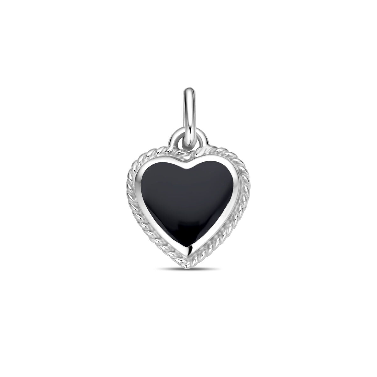 Hänger in Herzform aus rhodiniertem Silber mit schwarzem Onyx, Durchmesser 20,5 mm