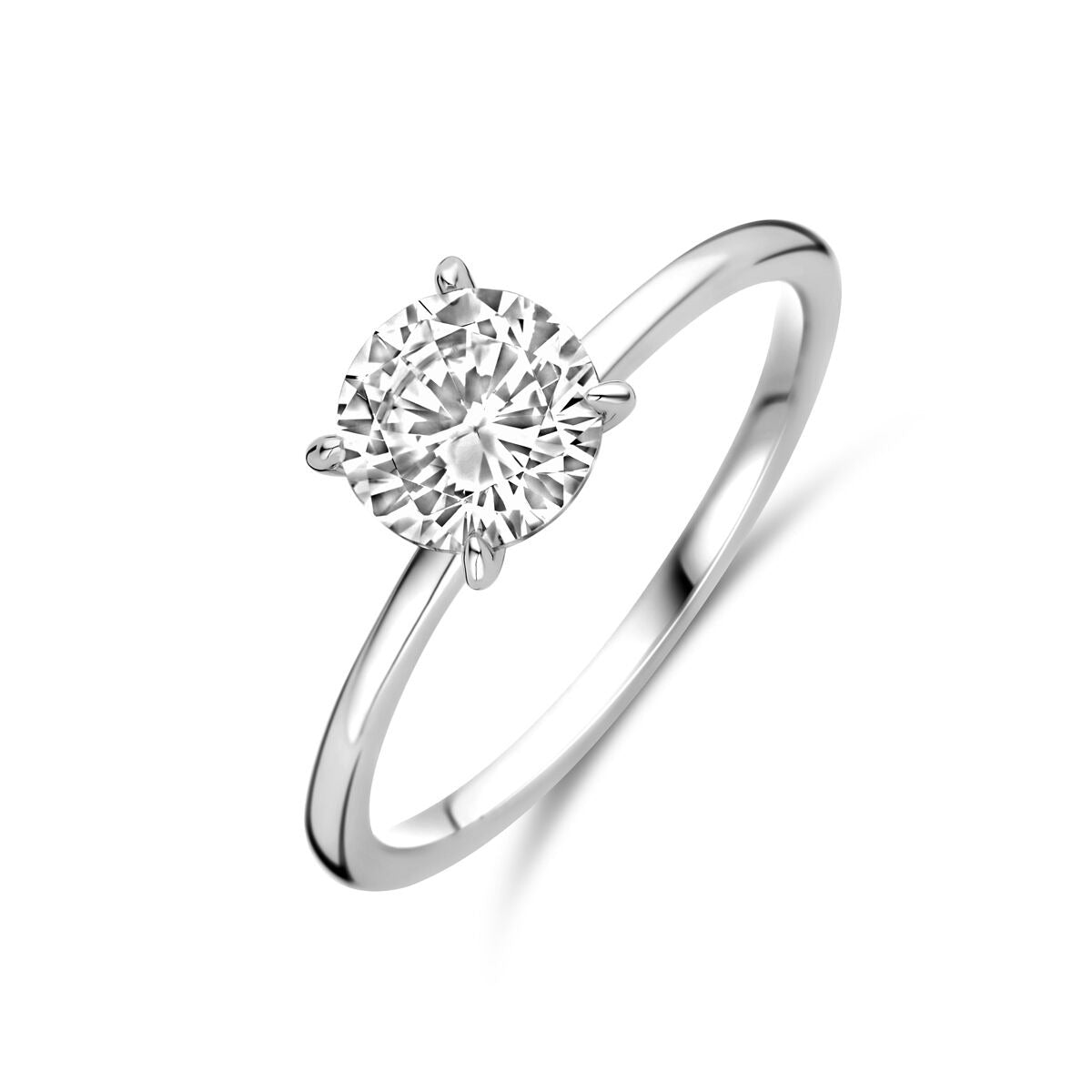 Damenring aus rhodiniertem 925 Silber mit brillantgeschliffenem Zirkonia, 6,5 mm