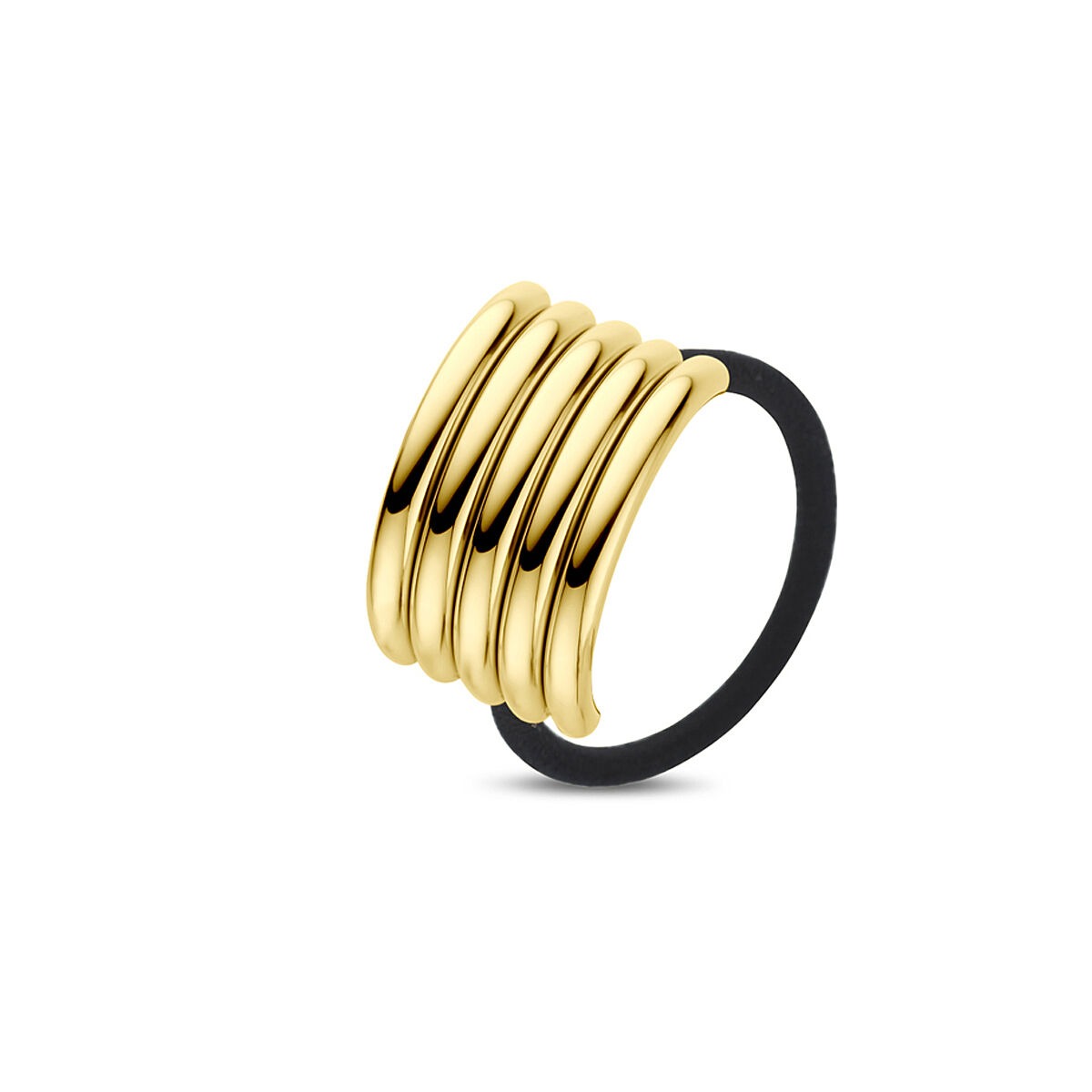 Stahl-Haar-Cuff in Goldfarbe mit vier gebogenen Ringen und schwarzem Band