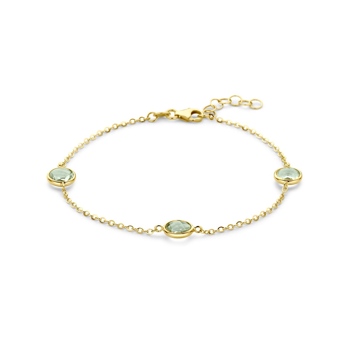 Armband aus 14k Gelbgold mit grünen Amethysten in ovalen Fassungen