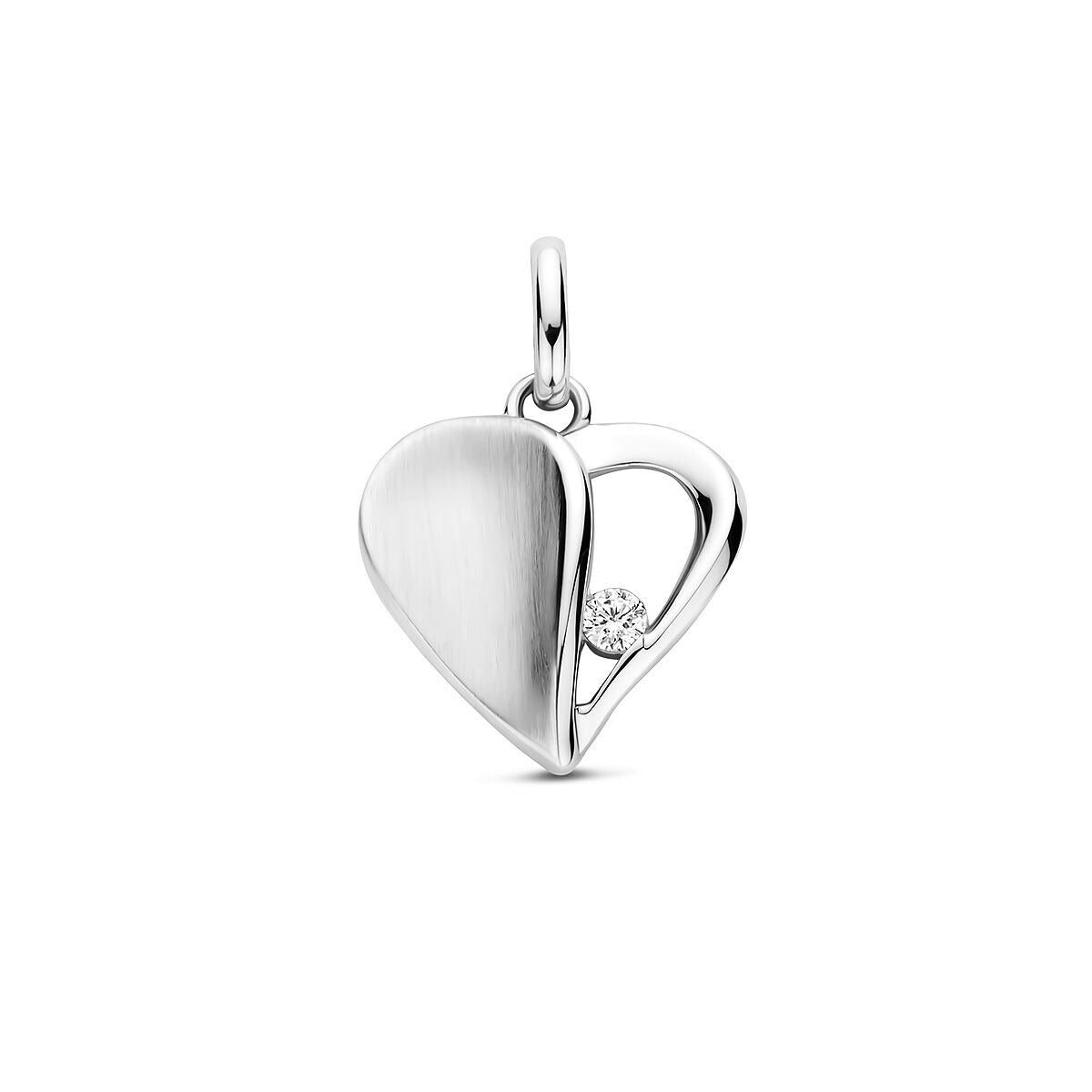 Hängender Herz-Anhänger aus rhodiniertem 925 Silber mit Zirkonia und mattem Finish