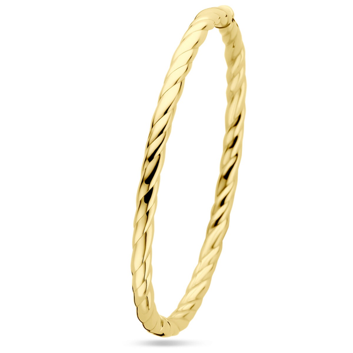 14k goldene Bangle mit gedrehter Form – 4 mm breit, Durchmesser 60 mm