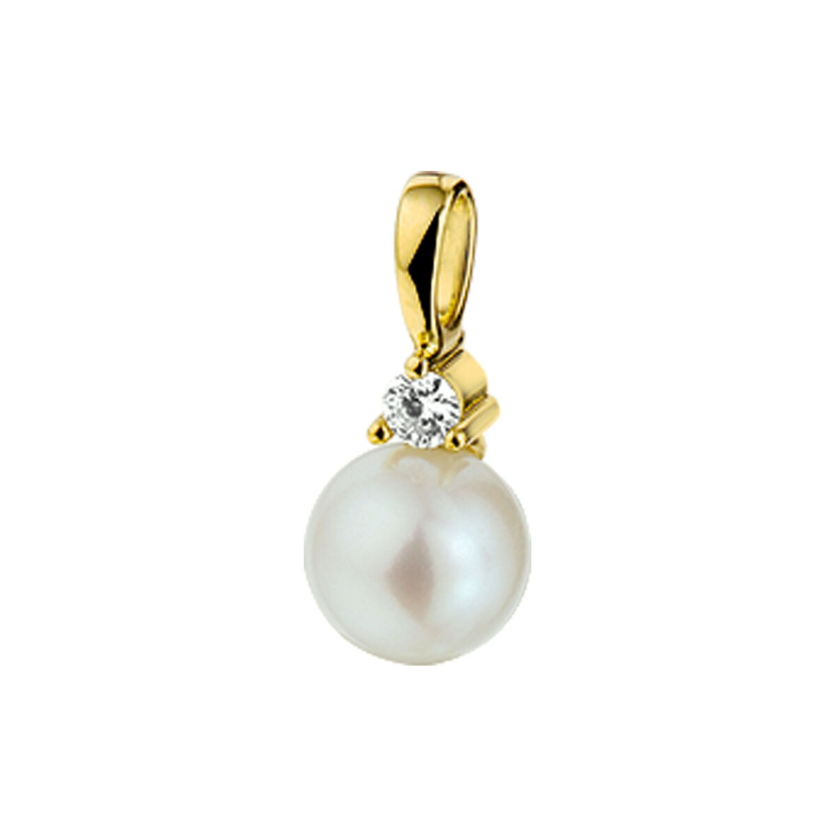 Gelbgoldener Anhänger mit einer Perle und einem Diamanten, 14k, 0,05ct H SI