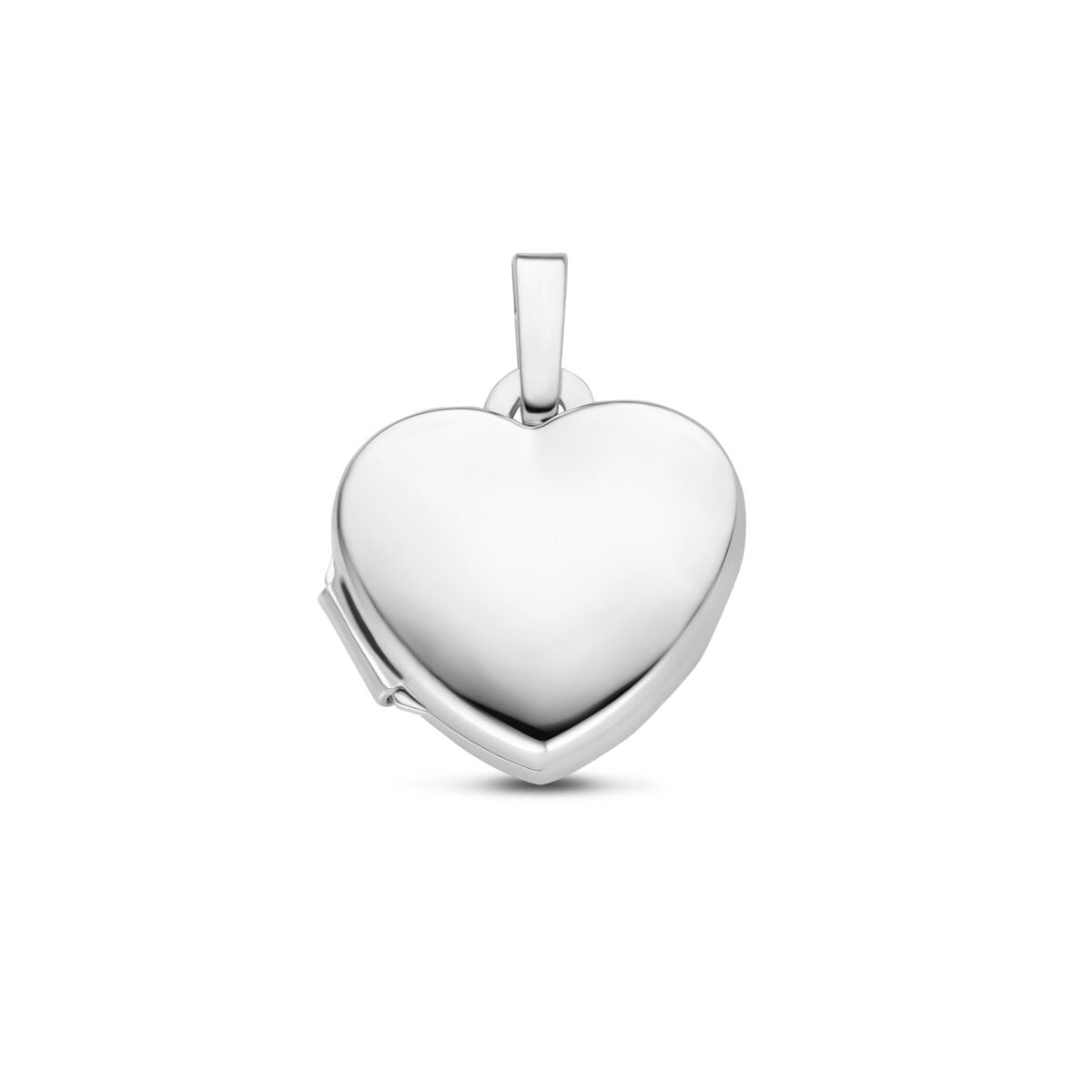 Herzförmiges Medaillon aus rhodiniertem 925 Silber mit glänzender Oberfläche