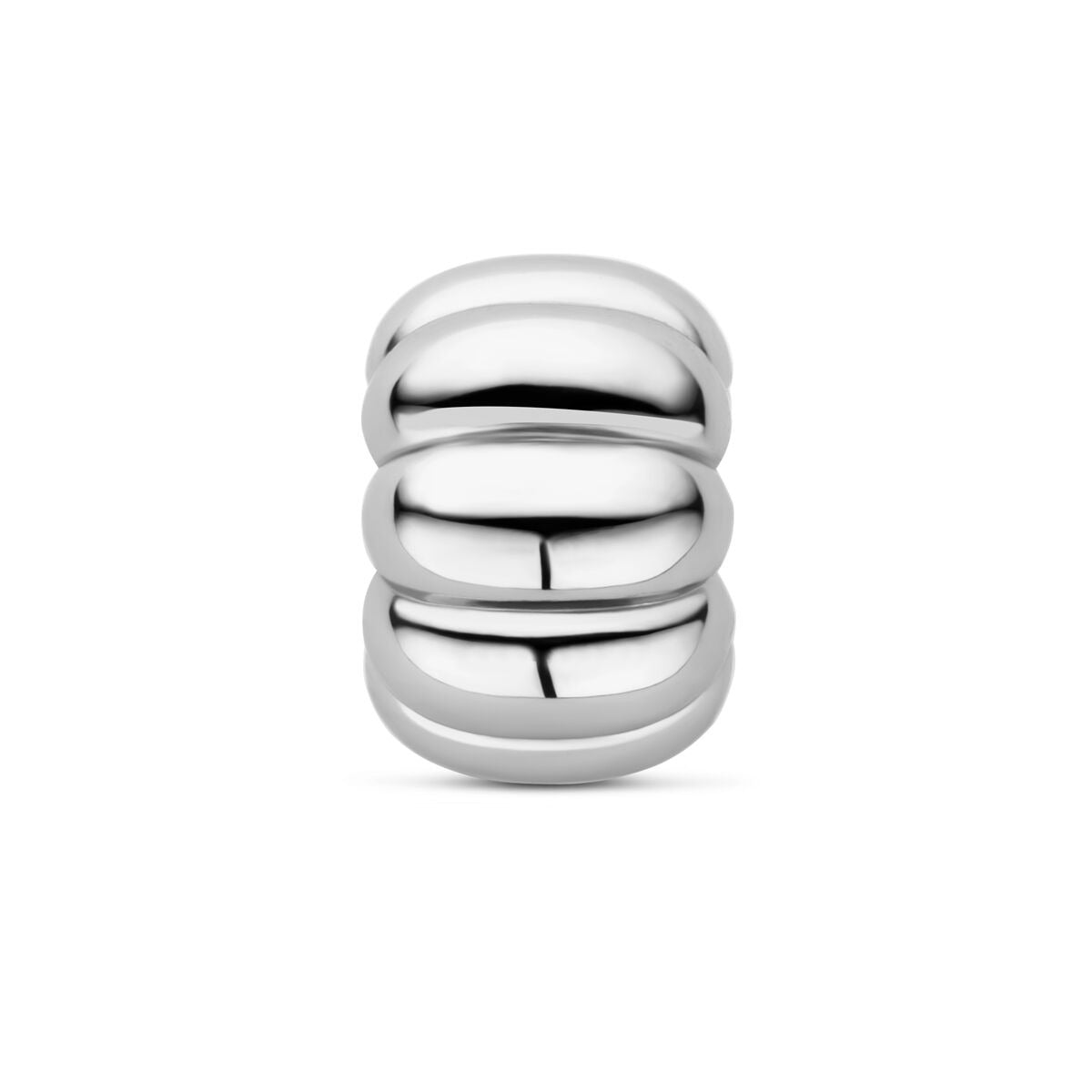 Runder Ring aus rhodiniertem 925 Silber mit drei runden, glänzenden Elementen