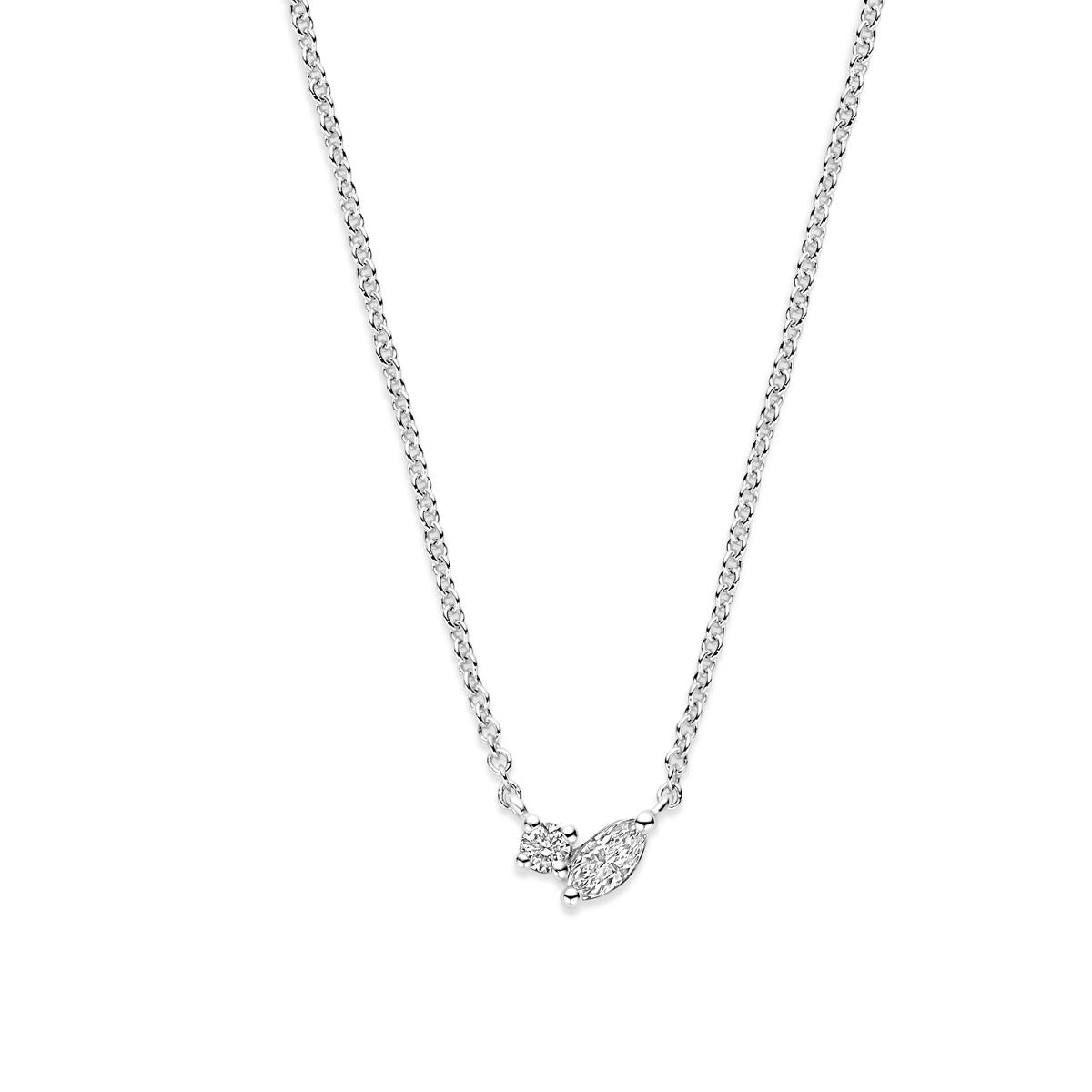 Halskette aus 14k Weißgold mit marquiseförmigem Diamanten und geflochtenem Design