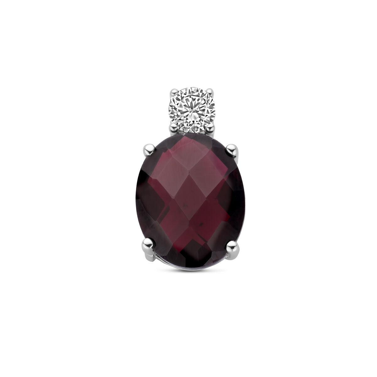 Hänger aus rhodiniertem 925 Silber mit ovalem Granat und Zirkonia, 13 x 8 mm