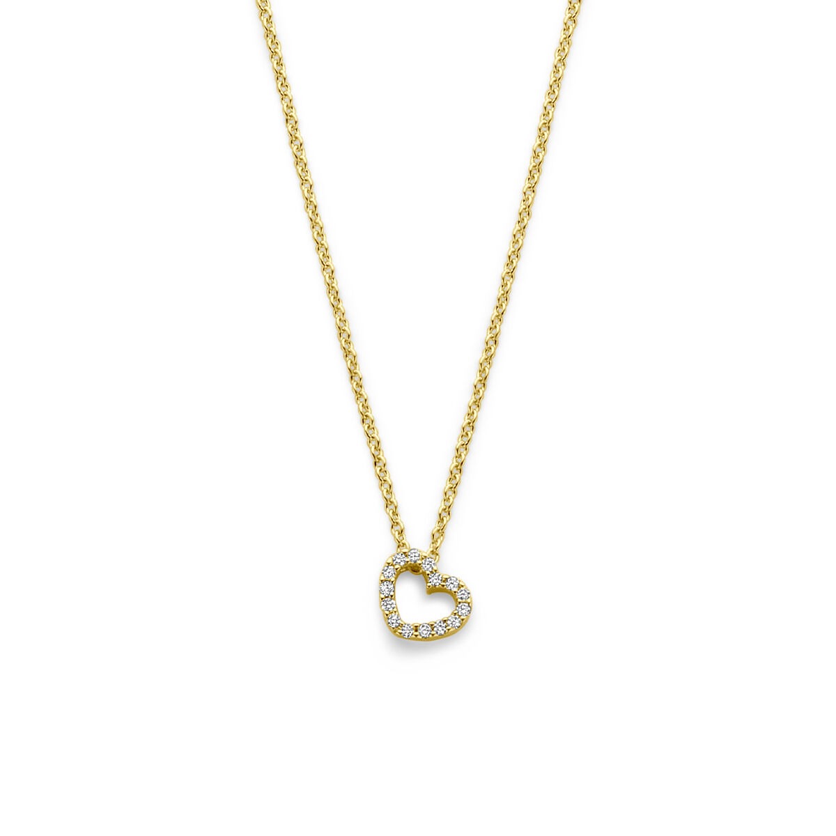 14k gelbes Goldcollier mit herzförmigem Anhänger und Diamanten