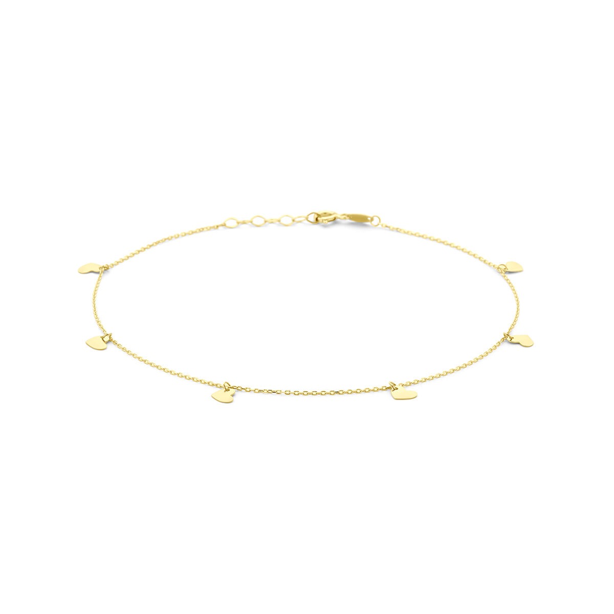 Feines 14k Gelbgold-Armband mit kleinen Herzen, zart und romantisch gestaltet