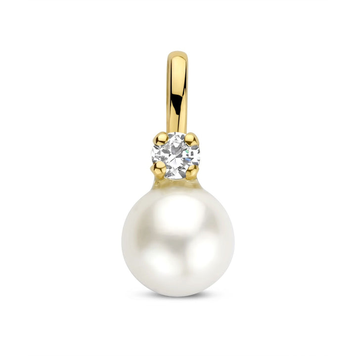 Anhänger Perle und Zirkonia 6 mm 14K Gelbgold