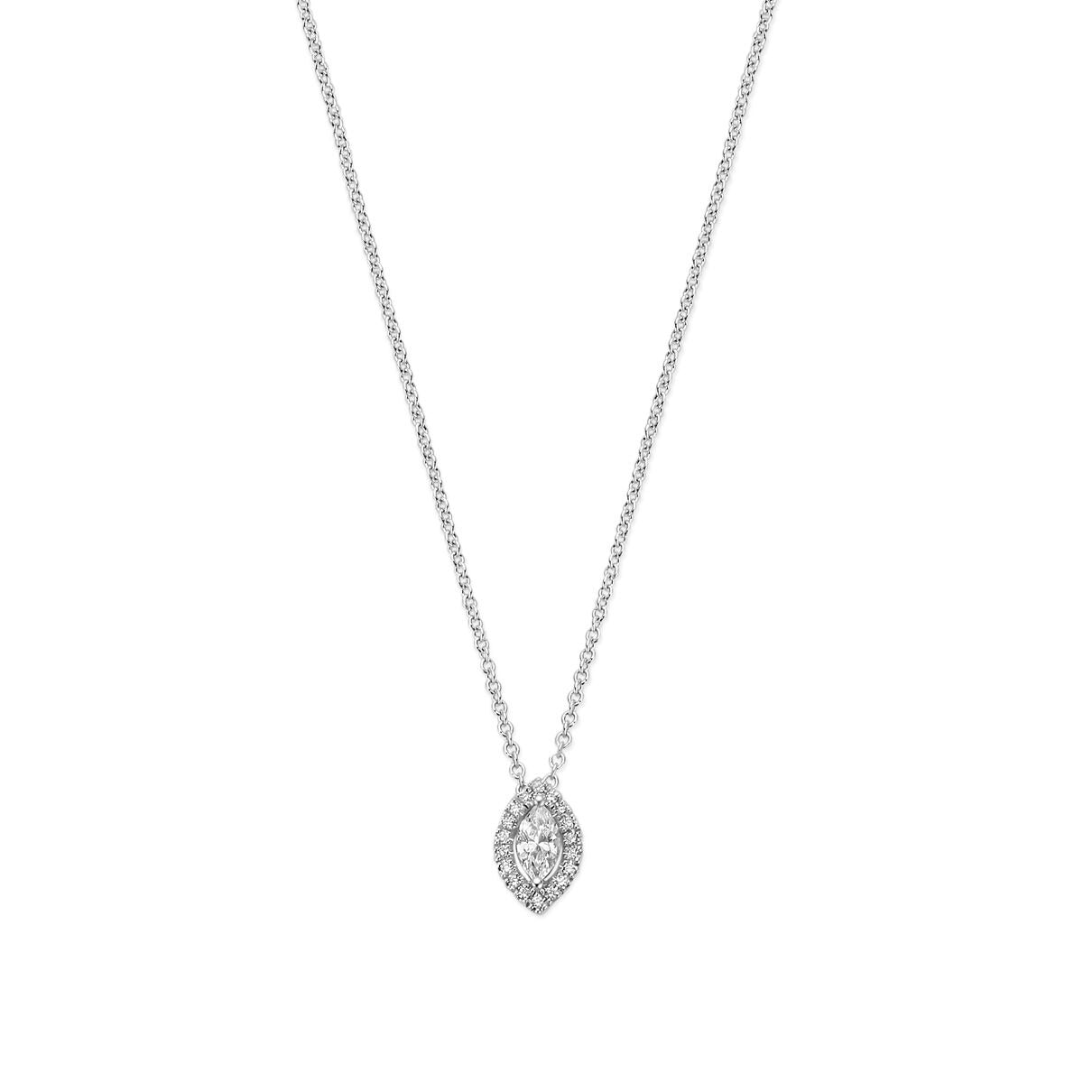 14k Weißgold Collier mit diamantförmigem Anhänger und kleinen Diamanten