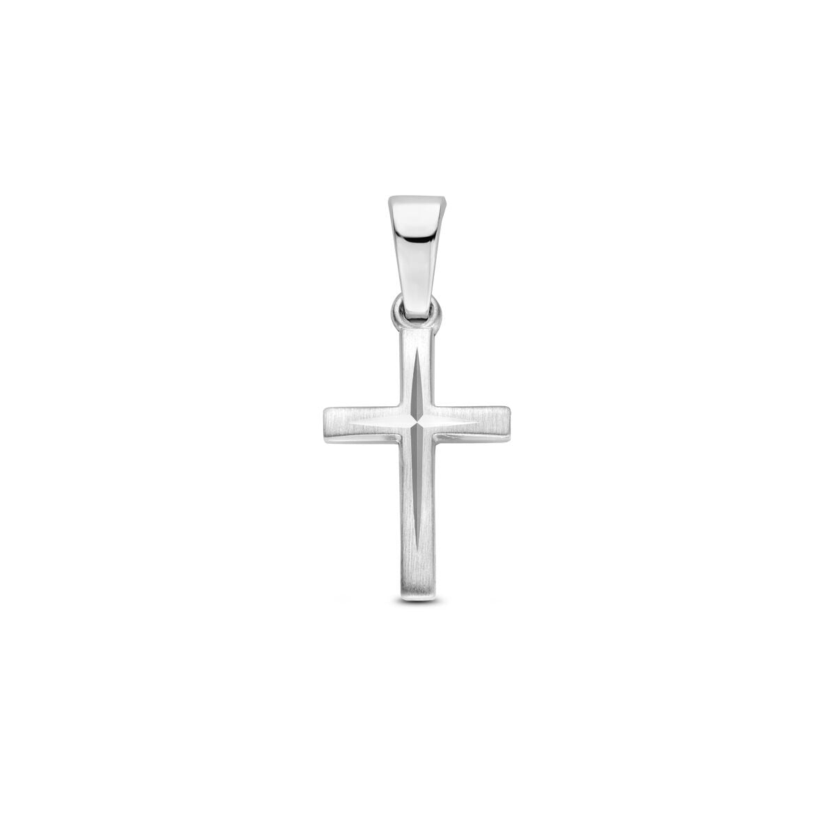 Kreuzanhänger aus rhodiniertem 925 Silber mit glänzender Oberfläche