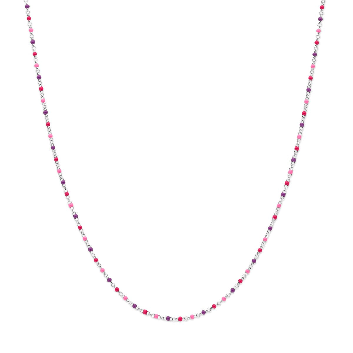 Gerhodiniertes Silberkindercollier mit bunten Emaille-Bällchen in Pink, Lila und Weiß, 36-40 cm lang