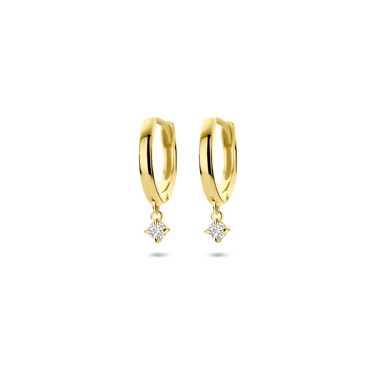 14k gelbgoldene Creolen mit zwei lab-grown Diamanten 0,07 ct (2x 0,035 ct) und 14,5 mm Durchmesser