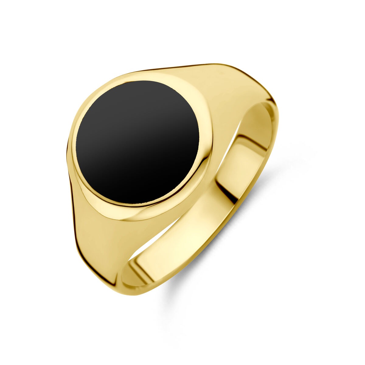 Ring aus 14k Gelbgold mit schwarzem Onyx und glatter, runder Oberfläche