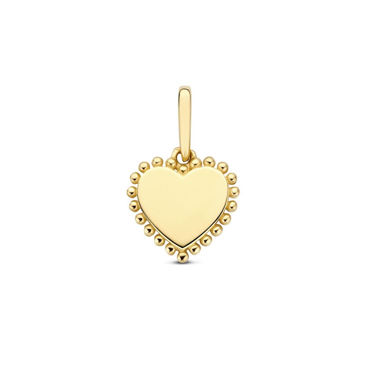 Herzanhänger aus 14k Gelbgold mit einer glatten Oberfläche und kleinen Perlenverzierungen am Rand