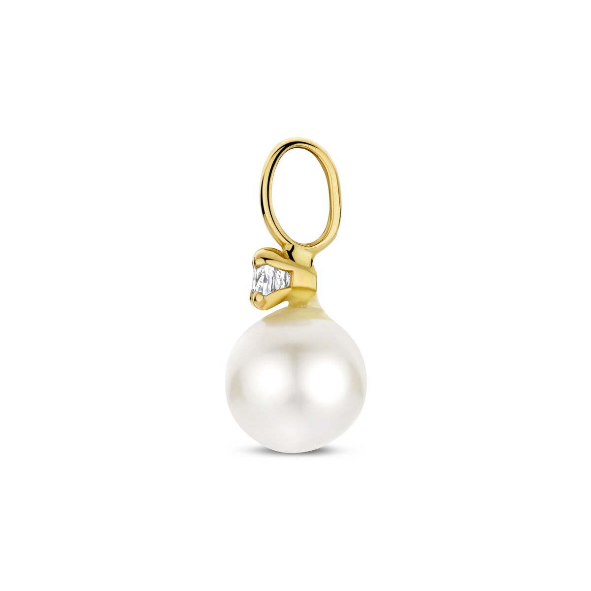 9 Karat Gelbgold-Anhänger mit Süßwasserperle und Zirkonia 13 mm